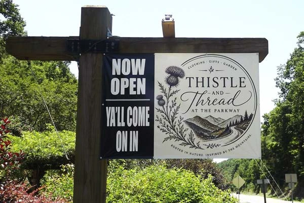 Thistle And Thread Entrance Sign in Fancy Gap, Va.